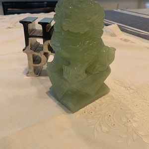 Antique hand carved jade dragon statue 5”.